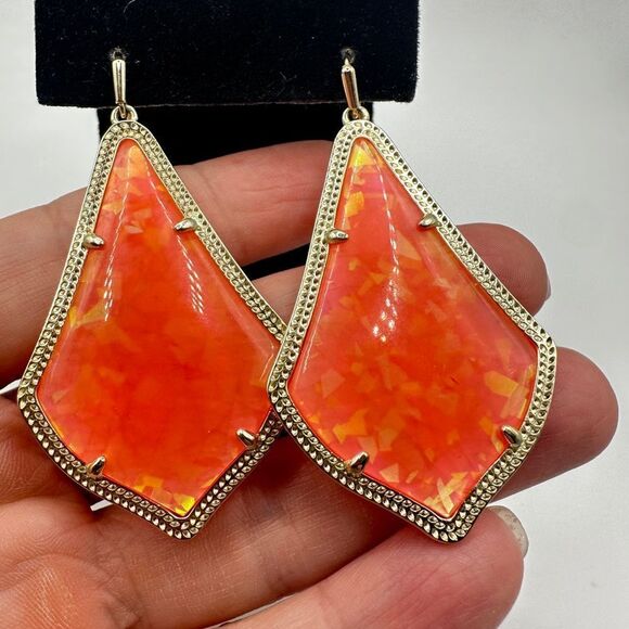 RARE retired Kendra Scott Peach Opal Alexandra Dangle Earrings in gold tone! - Picture 12 of 14